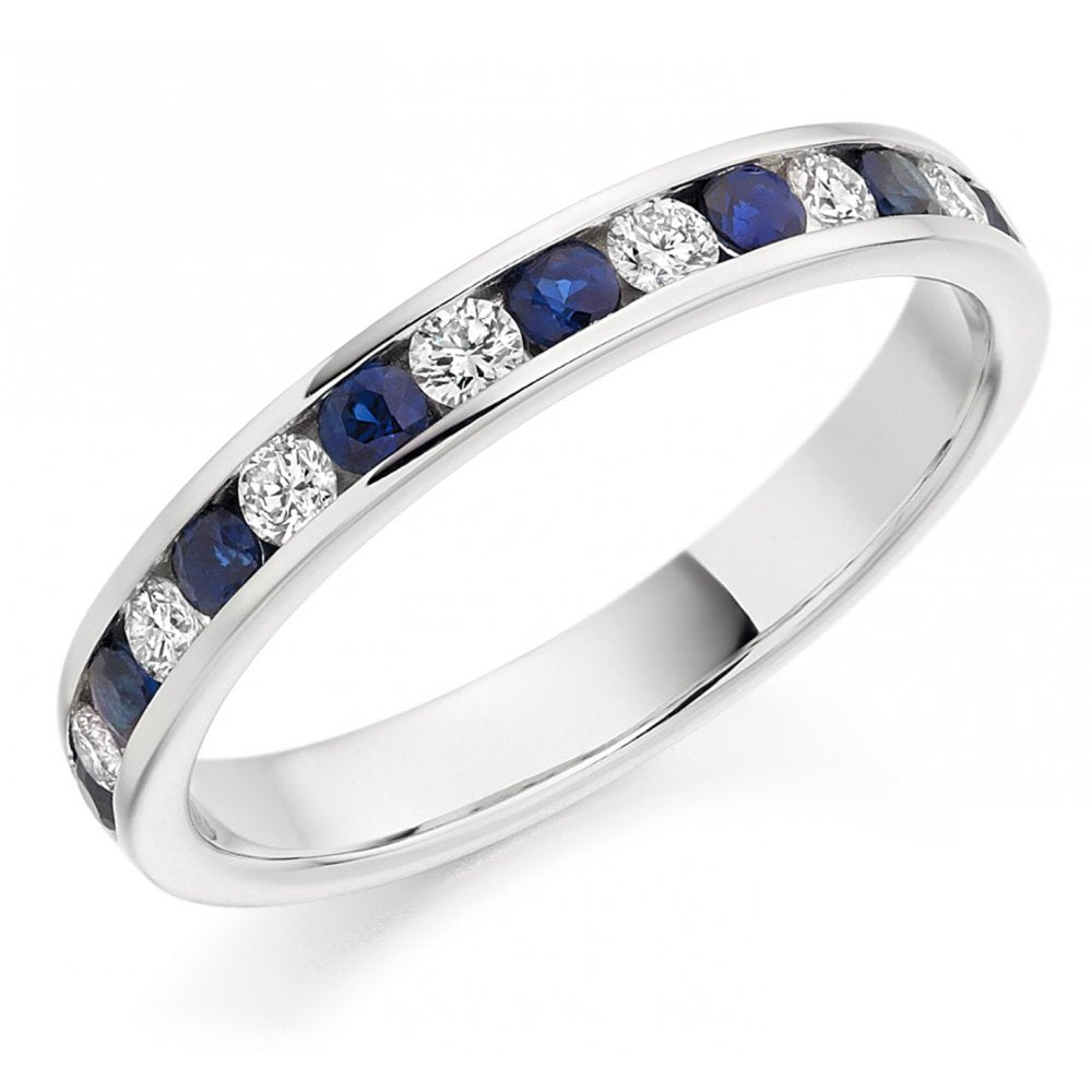 Platinum 0.36ct sapphire & 0.27ct diamond half eternity ring
