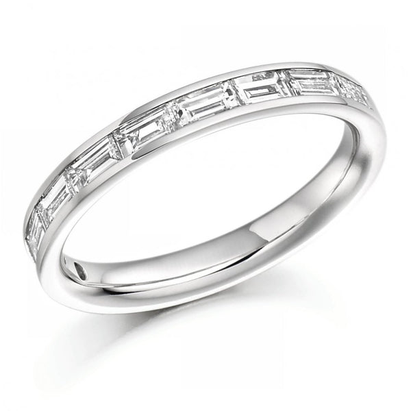 Platinum 0.75ct baguette cut diamond half eternity ring