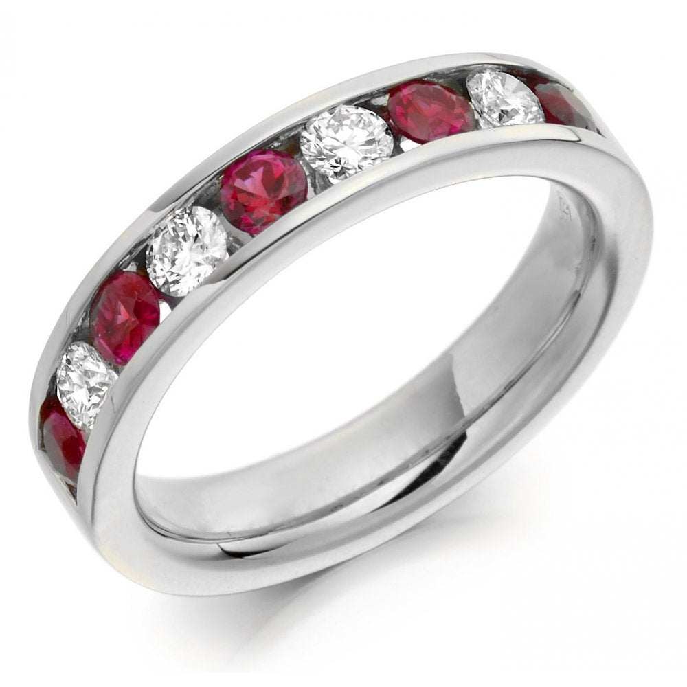Platinum 0.55ct ruby & 0.46ct diamond half eternity ring