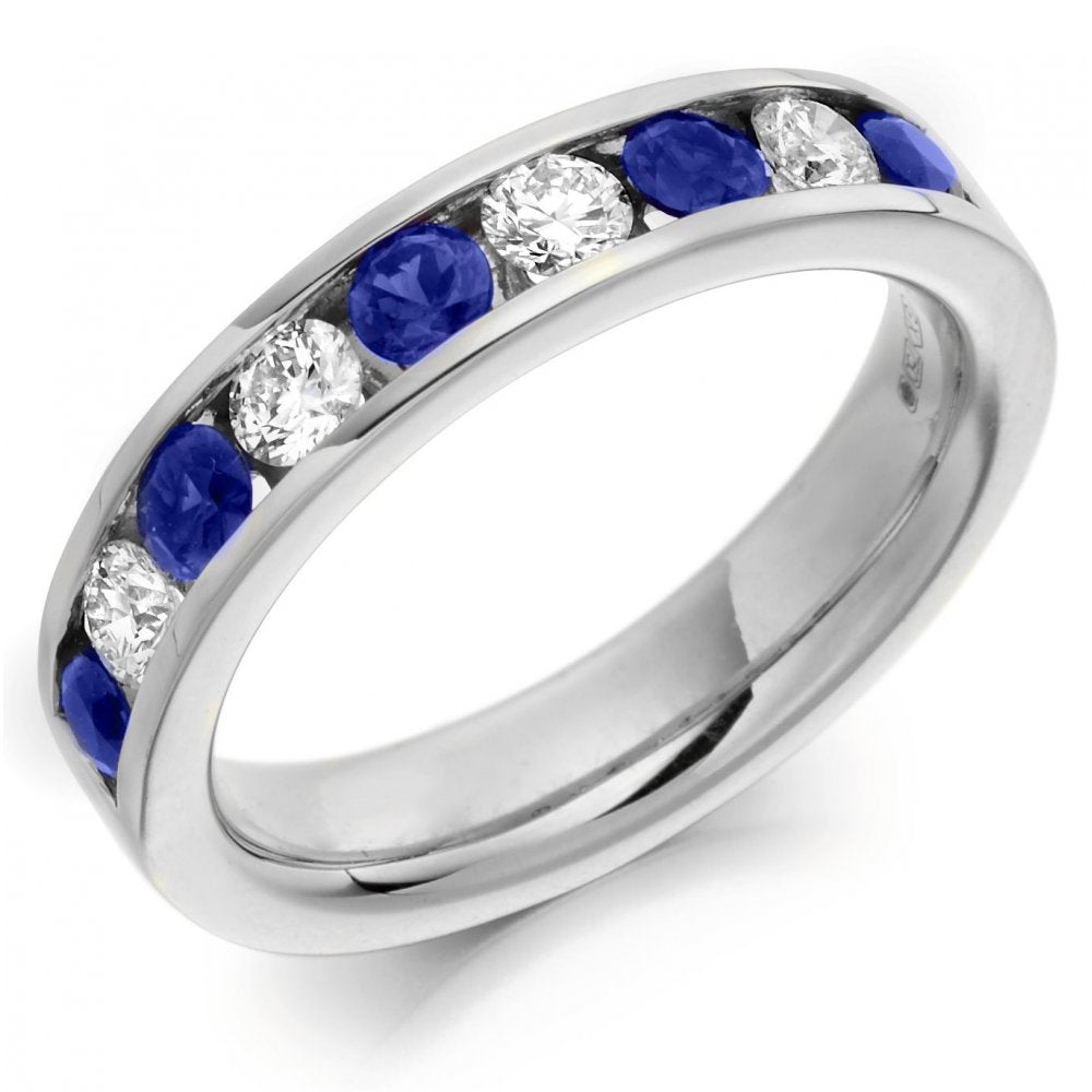 Platinum 0.65ct sapphire & 0.46ct diamond half eternity ring