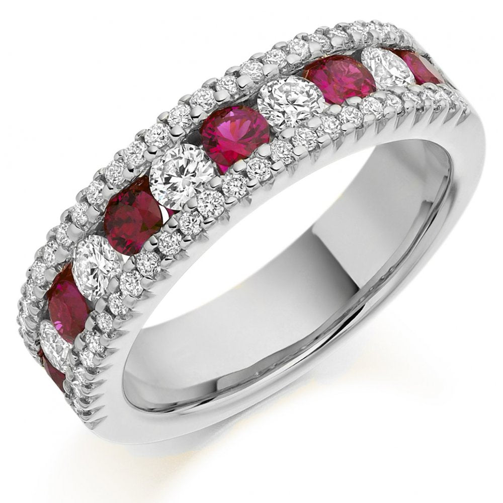 18ct white gold 0.68ct ruby & 0.85ct diamond half eternity ring