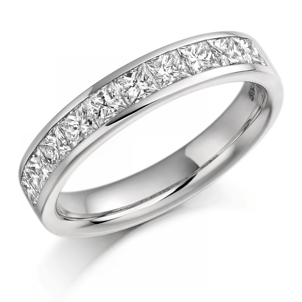 Platinum 1.00ct princess cut diamond half eternity ring