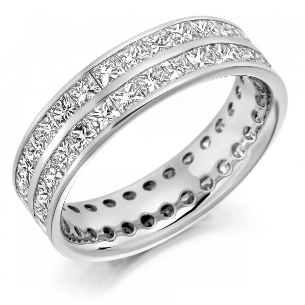 Platinum 3.10ct princess cut 2 row diamond full eternity ring