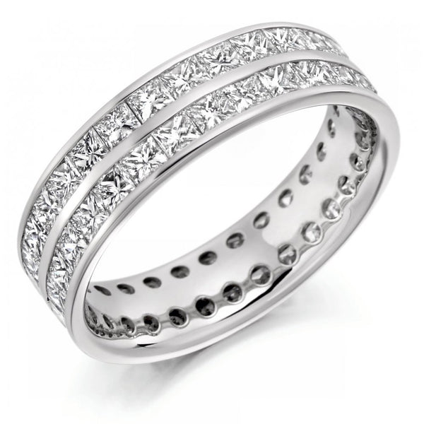 Platinum 3.10ct princess cut 2 row diamond full eternity ring