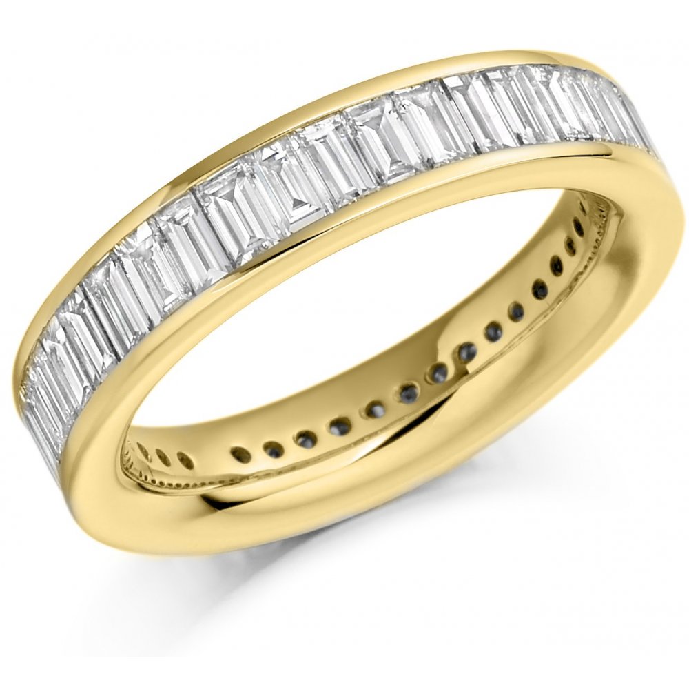 18ct yellow gold 3.00ct baguette cut diamond full eternity ring