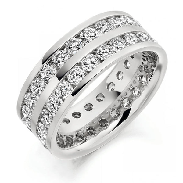 Platinum 3.15ct 2 row round diamond full eternity ring