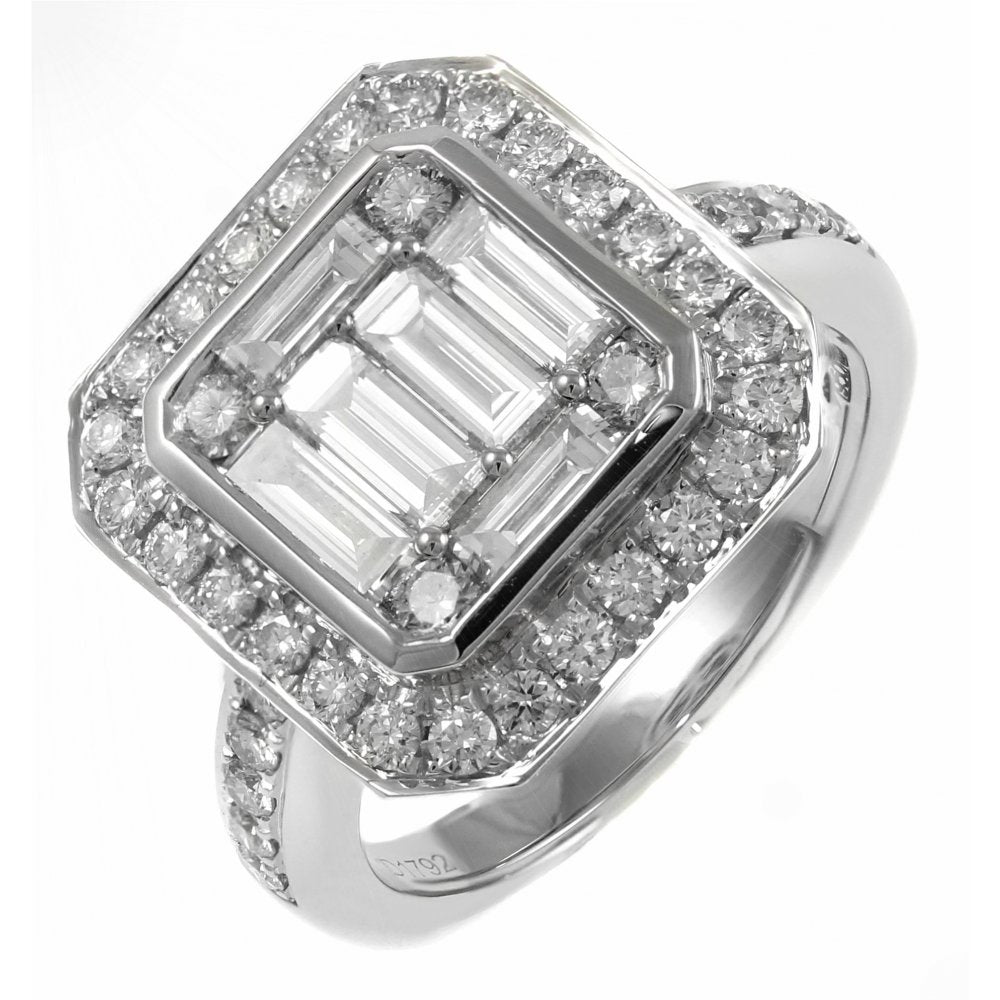 Platinum 1.74ct diamond Art Deco style cluster ring