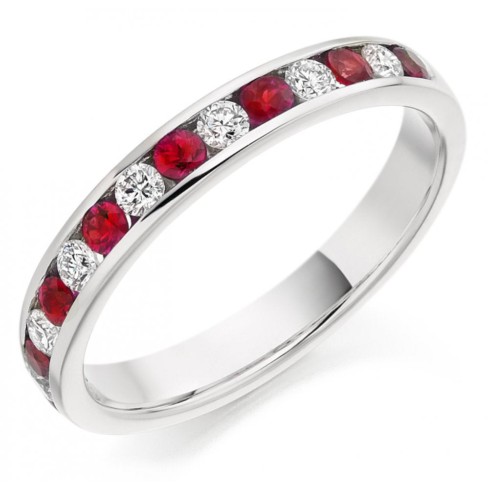 Platinum 0.36ct ruby & 0.27ct diamond half eternity ring