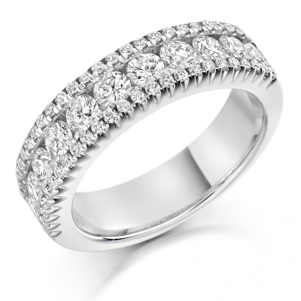 Platinum 1.50ct round brilliant cut diamond 3 row eternity ring