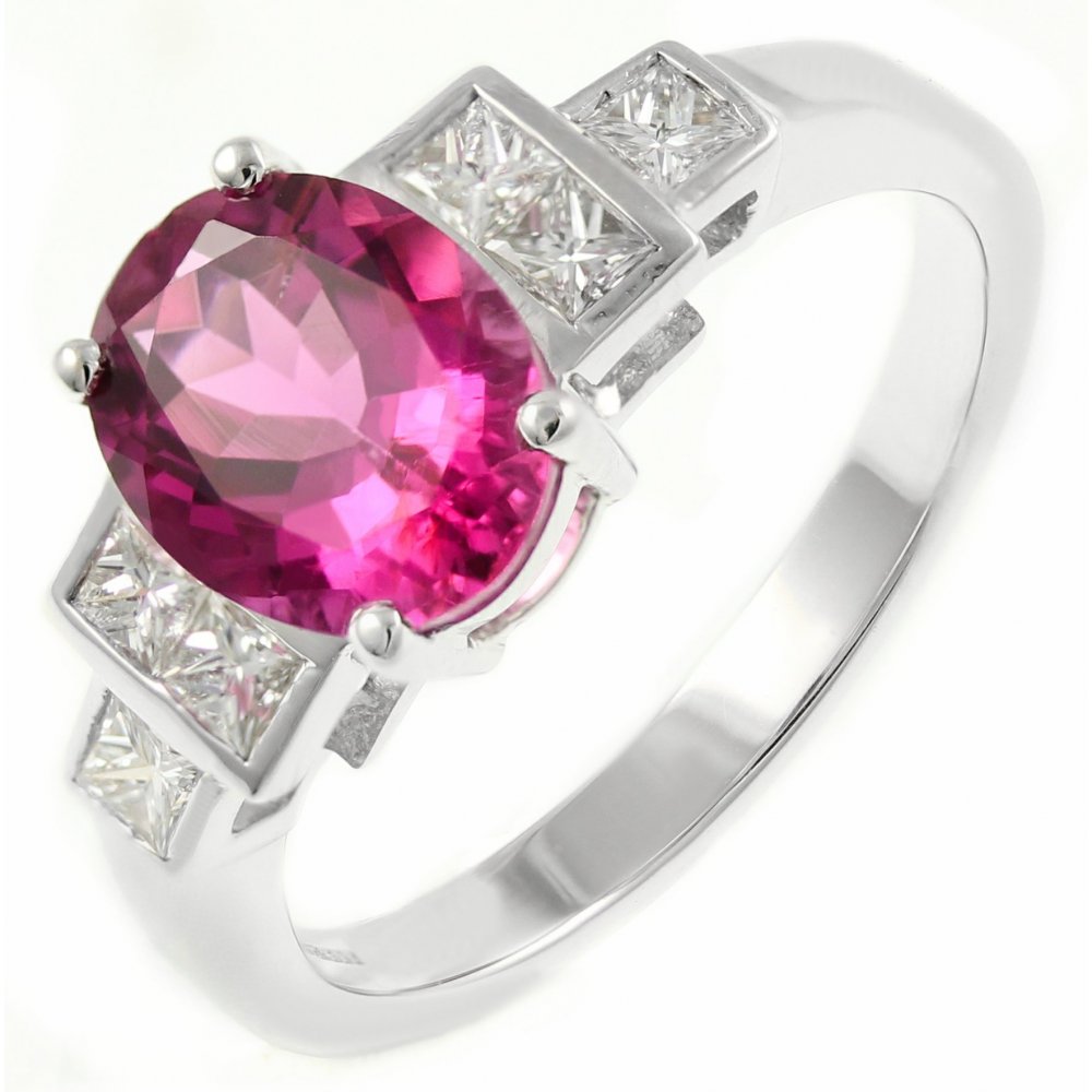 18ct white gold 1.53ct pink tourmaline & diamond Art Deco ring