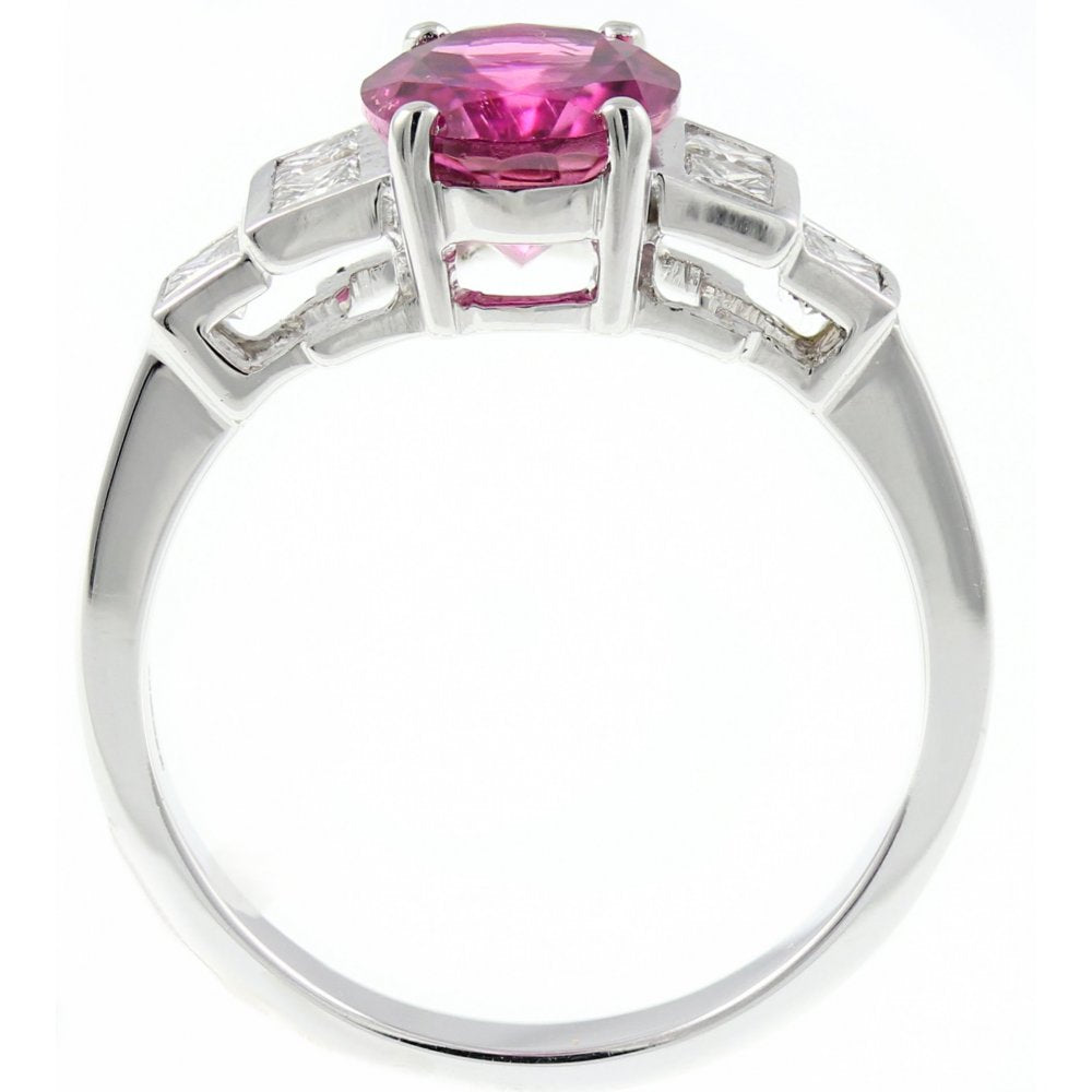 18ct white gold 1.53ct pink tourmaline & diamond Art Deco ring