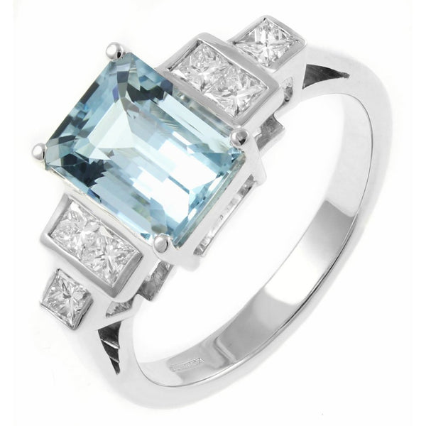 Platinum 2.05ct aquamarine & 0.34ct diamond ring