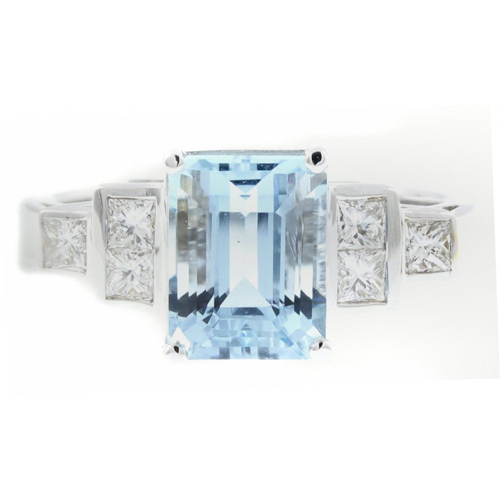 Platinum 2.05ct aquamarine & 0.34ct diamond ring