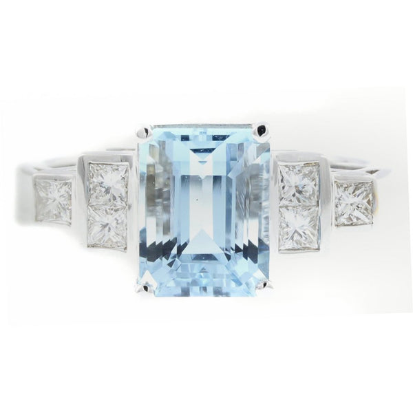 Platinum 2.05ct aquamarine & 0.34ct diamond ring