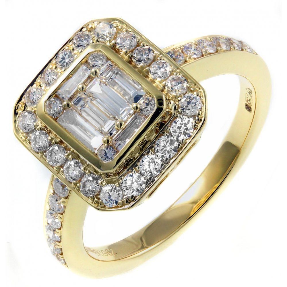 18ct yellow gold 0.96ct Art Deco style diamond cluster ring