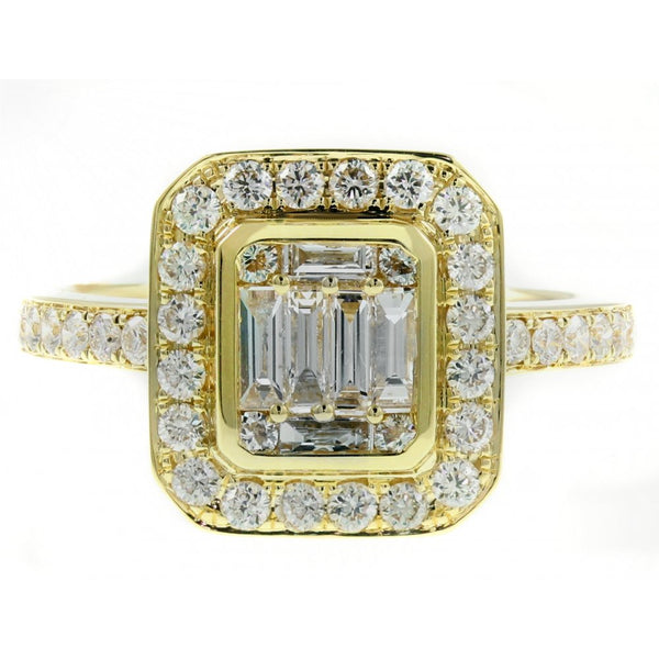 18ct yellow gold 0.96ct Art Deco style diamond cluster ring