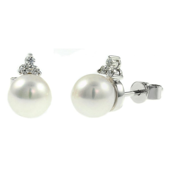 18ct white gold 6.5mm Akoya pearl & 0.09ct diamond earrings