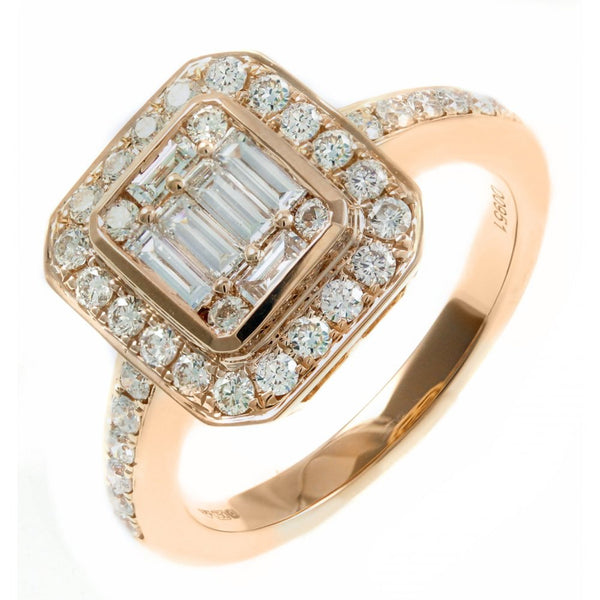 18ct rose gold 0.95ct diamond Art Deco style cluster ring