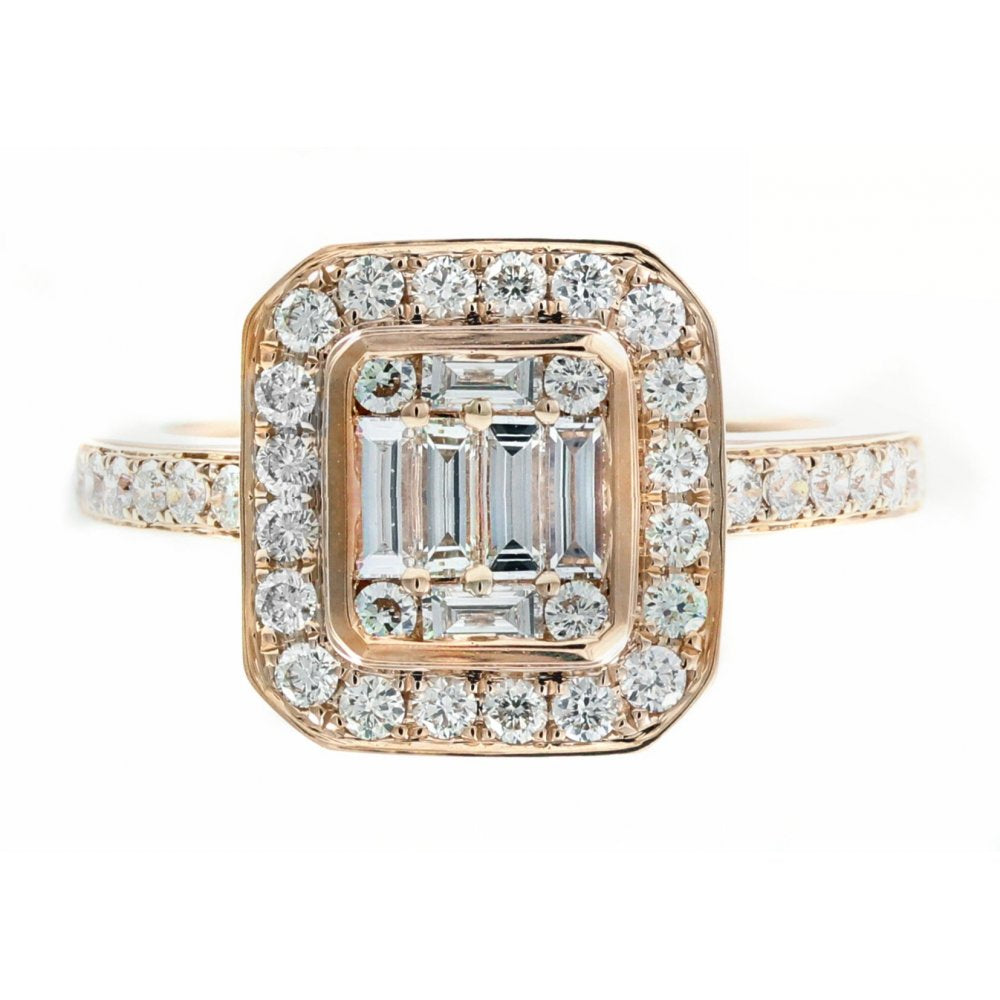 18ct rose gold 0.95ct diamond Art Deco style cluster ring