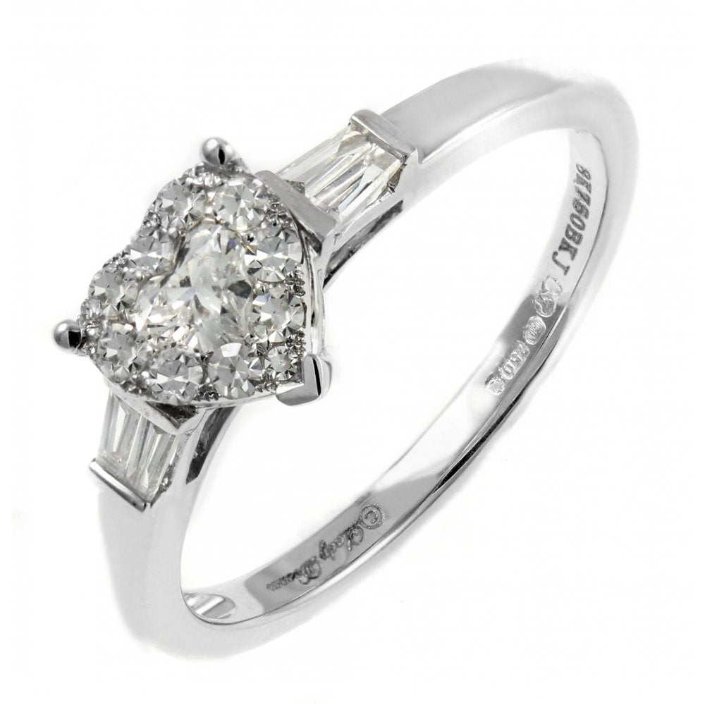 18ct white gold 0.47ct heart & round diamond cluster ring