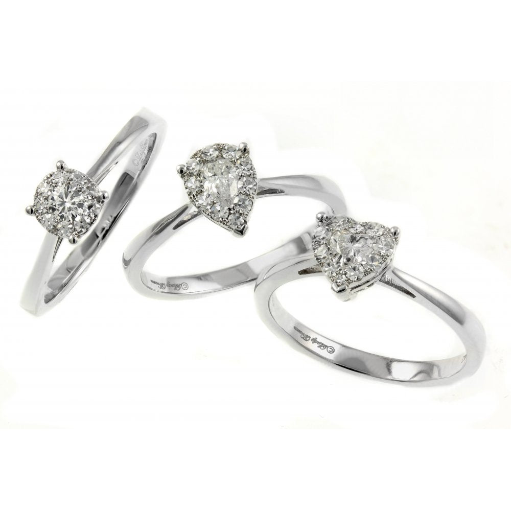 18ct white gold 0.47ct heart & round diamond cluster ring