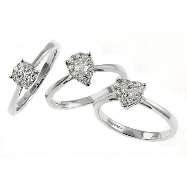 18ct white gold 0.47ct heart & round diamond cluster ring