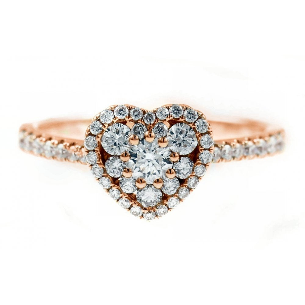18ct rose gold 0.61ct heart shaped diamond cluster ring