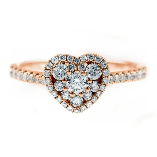 18ct rose gold 0.61ct heart shaped diamond cluster ring