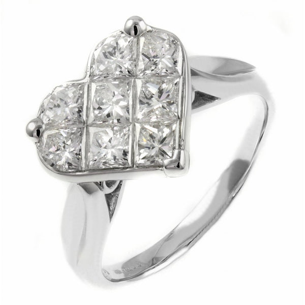 Platinum 1.51ct heart shaped invisible set diamond cluster ring
