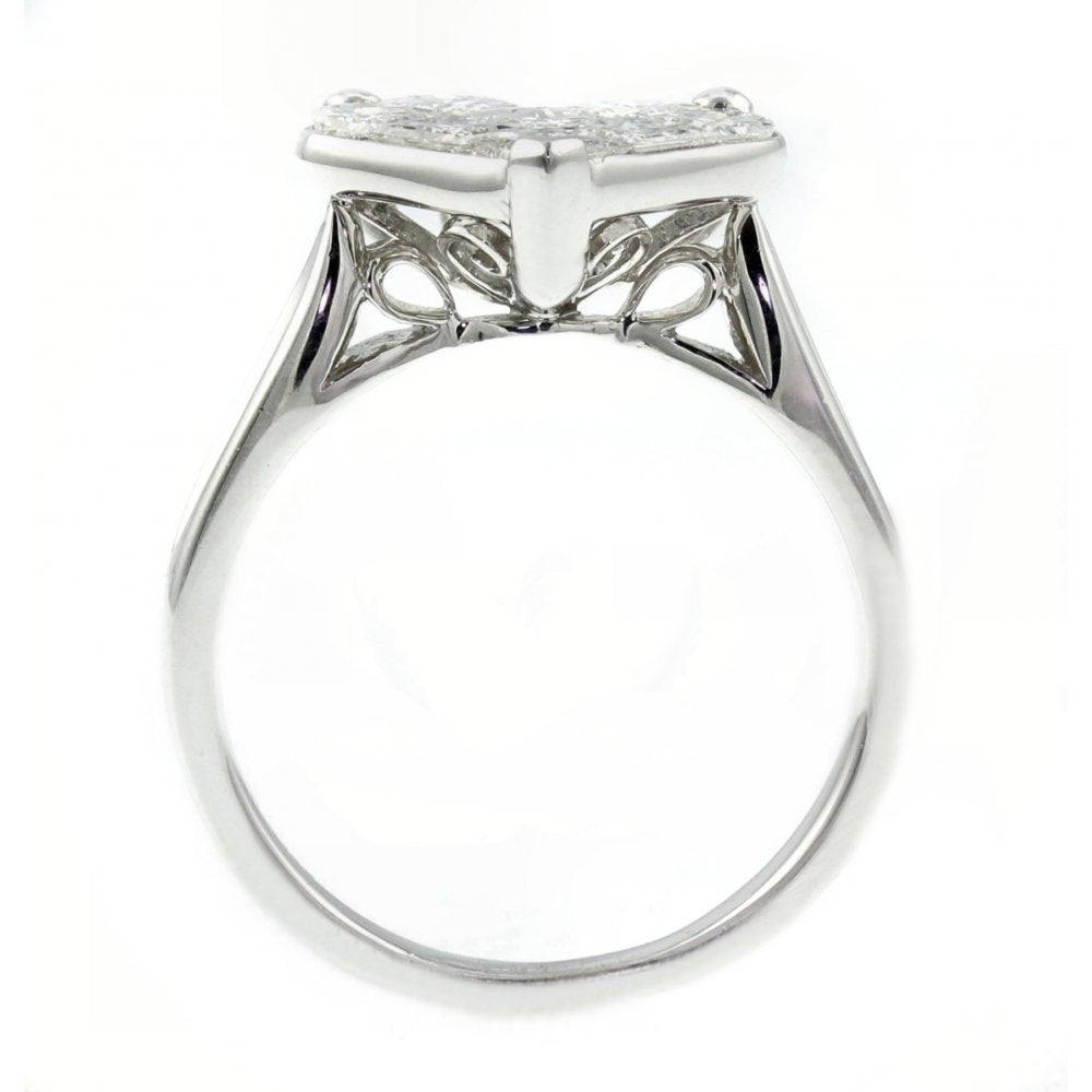 Platinum 1.51ct heart shaped invisible set diamond cluster ring