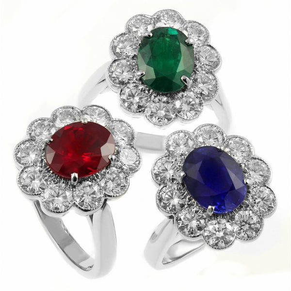 Platinum 2.95ct sapphire & 1.65ct diamond oval cluster ring