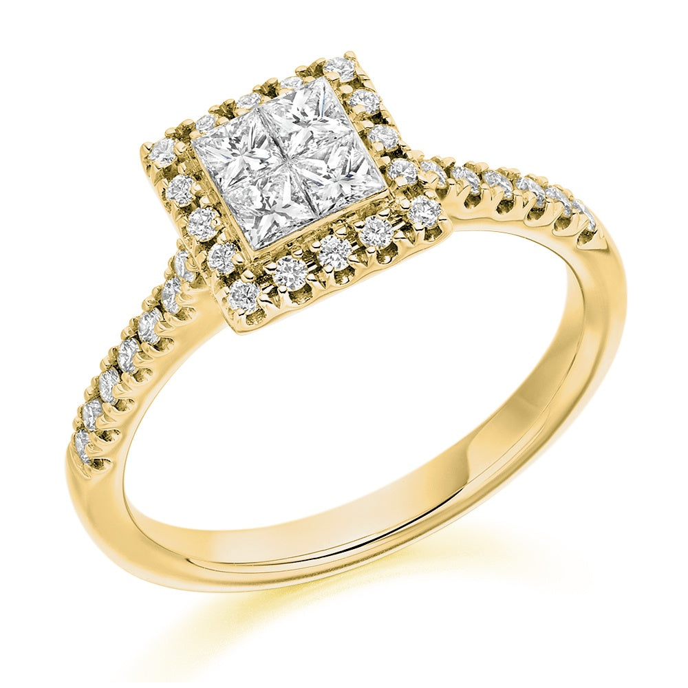 18ct yellow gold 0.75ct invisible set princess cut diamond ring