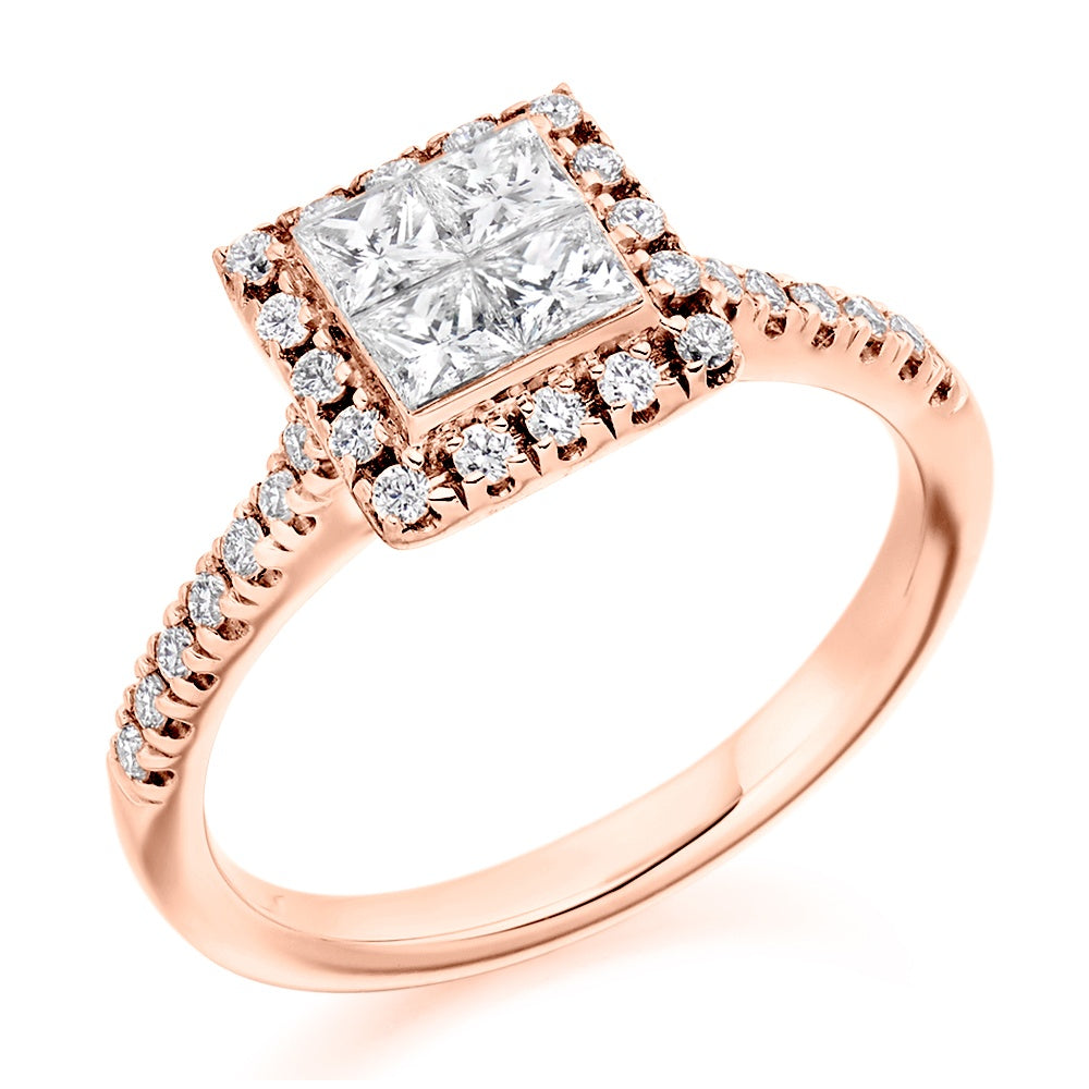 18ct rose gold 1.00ct invisible set princess cut diamond ring