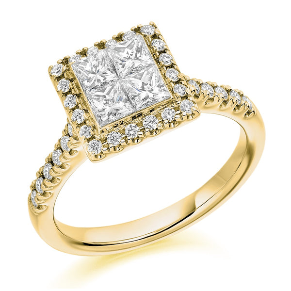 18ct yellow gold 0.85ct invisible set princess cut diamond ring