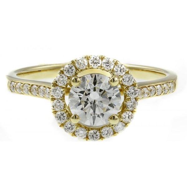 18ct yellow gold 0.73ct round brilliant cut diamond halo ring