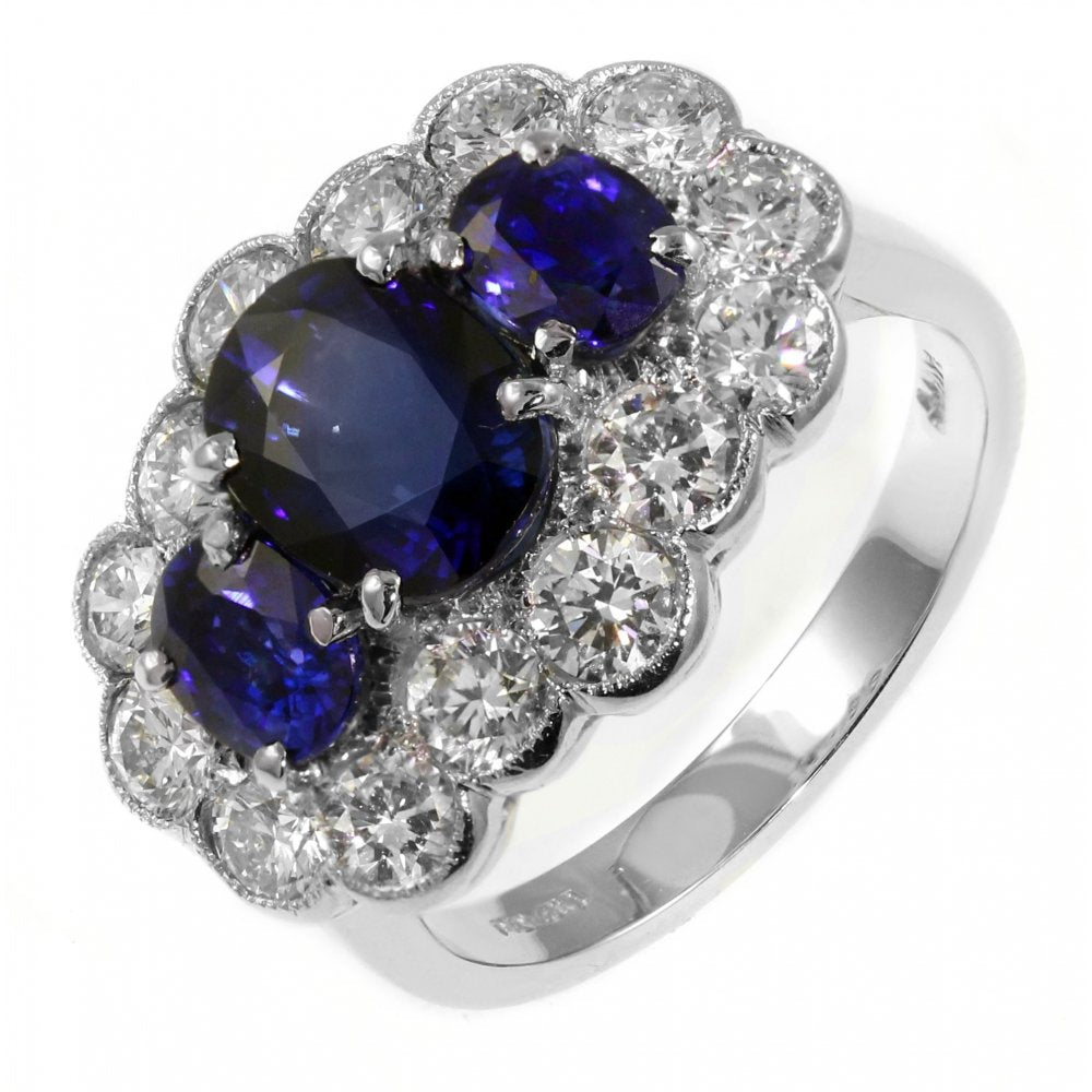 Platinum 3.27ct sapphire & 1.51ct diamond cluster ring