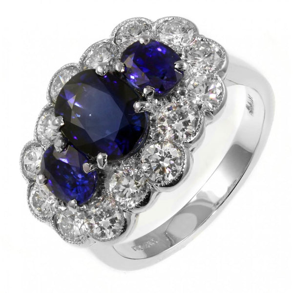 Platinum 3.27ct sapphire & 1.51ct diamond cluster ring