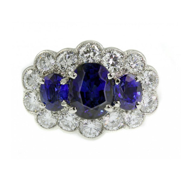 Platinum 3.27ct sapphire & 1.51ct diamond cluster ring