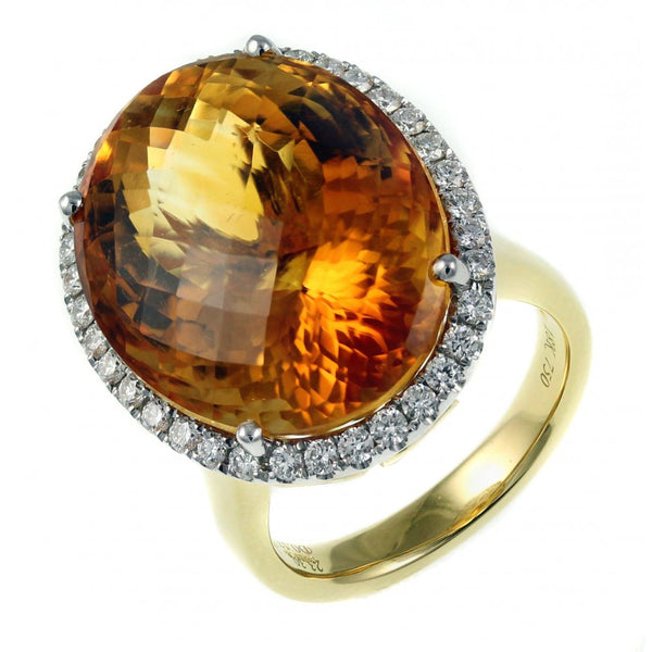 18ct yellow gold 23.30ct citrine & 0.57ct diamond cluster ring