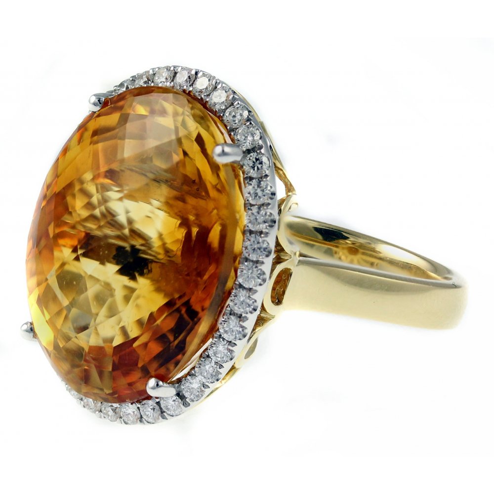 18ct yellow gold 23.30ct citrine & 0.57ct diamond cluster ring