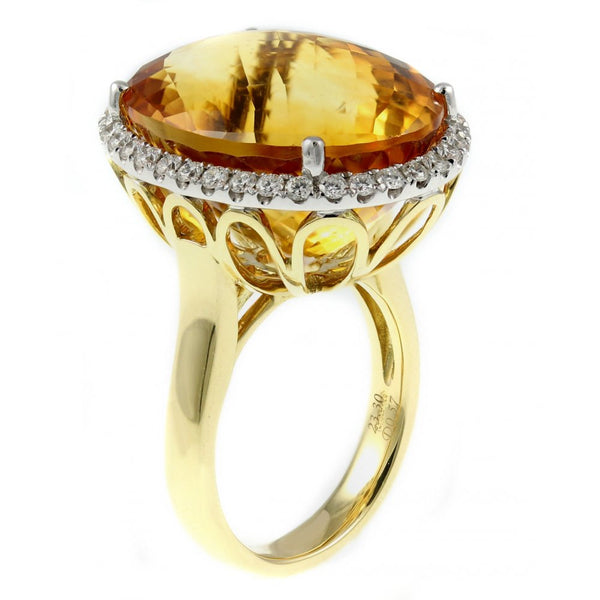18ct yellow gold 23.30ct citrine & 0.57ct diamond cluster ring