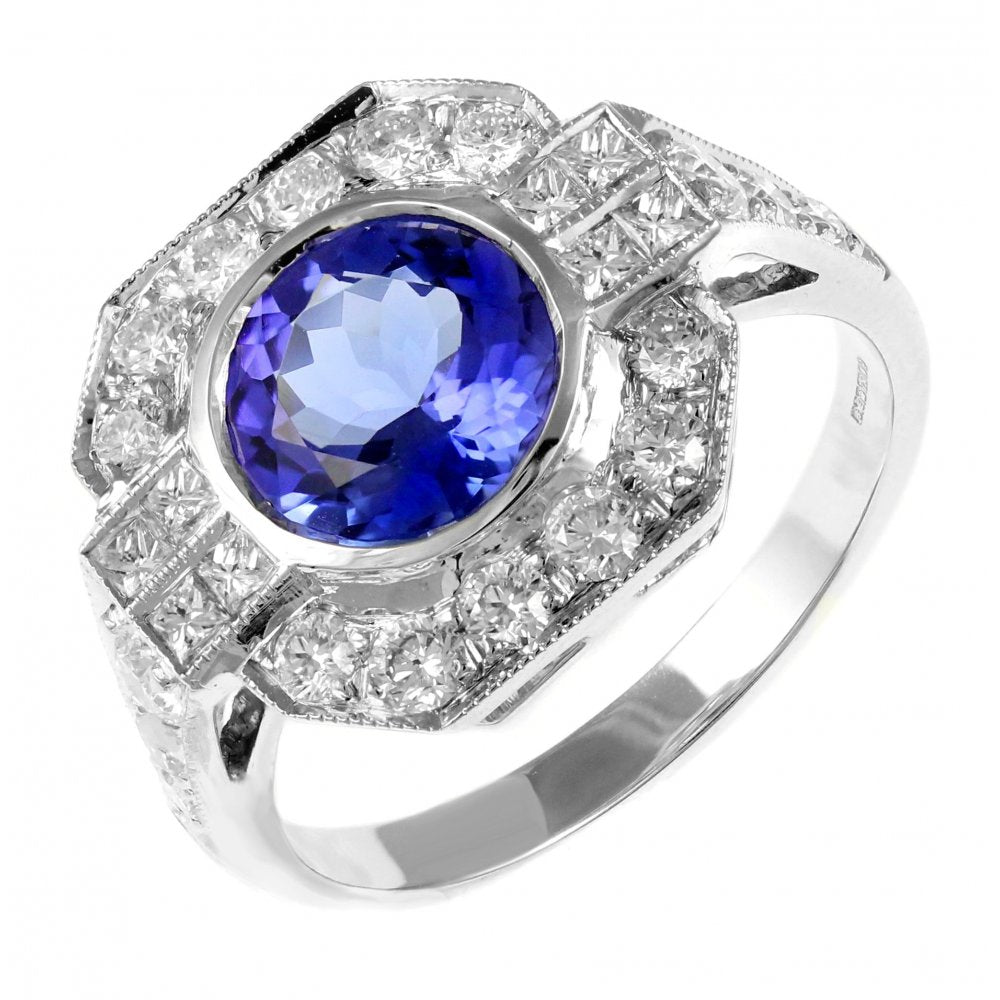 18ct white gold 1.52ct tanzanite & 0.80ct diamond cluster ring