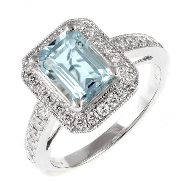 Platinum 1.21ct aquamarine & 0.40ct diamond cluster ring