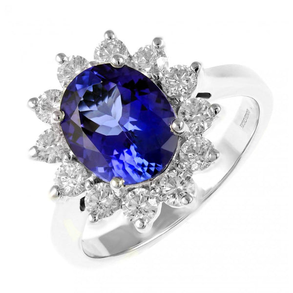 18ct white gold 2.56ct tanzanite & 1.11ct diamond cluster ring