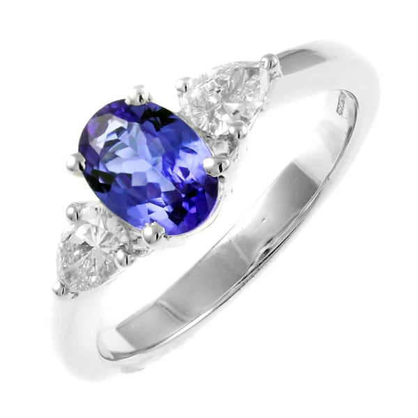 Platinum 0.77ct tanzanite & 0.22ct diamond 3 stone ring