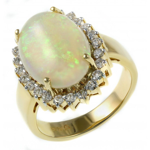 18ct yellow gold 3.91ct natural opal & 0.54ct diamond ring