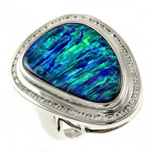 18ct white gold 8.68ct opal doublet & 0.66ct diamond ring