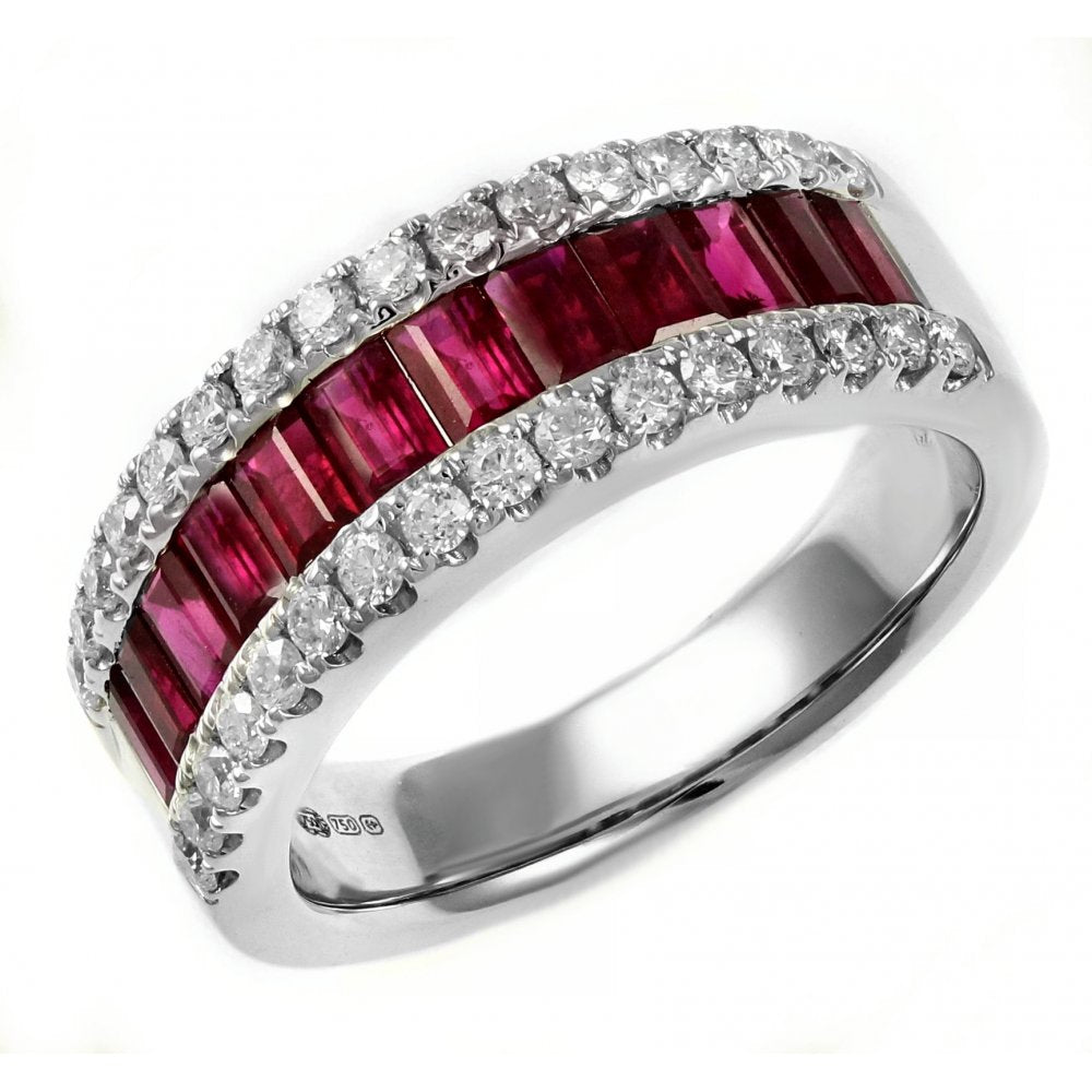 18ct white gold 1.90ct ruby & 0.51ct diamond half eternity ring