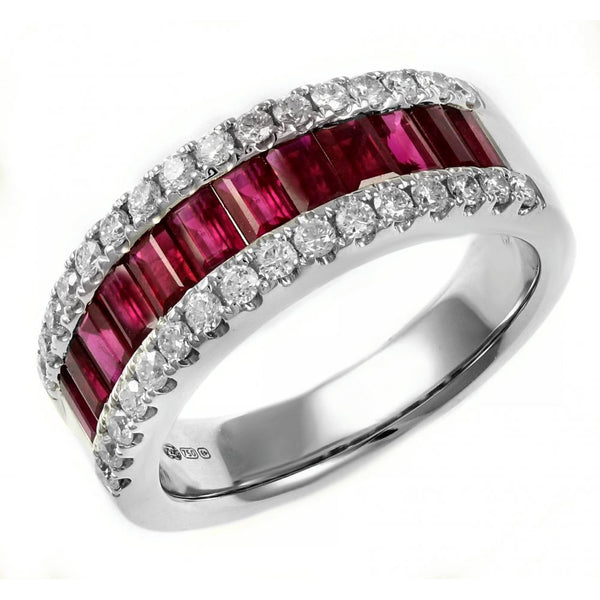 18ct white gold 1.90ct ruby & 0.51ct diamond half eternity ring