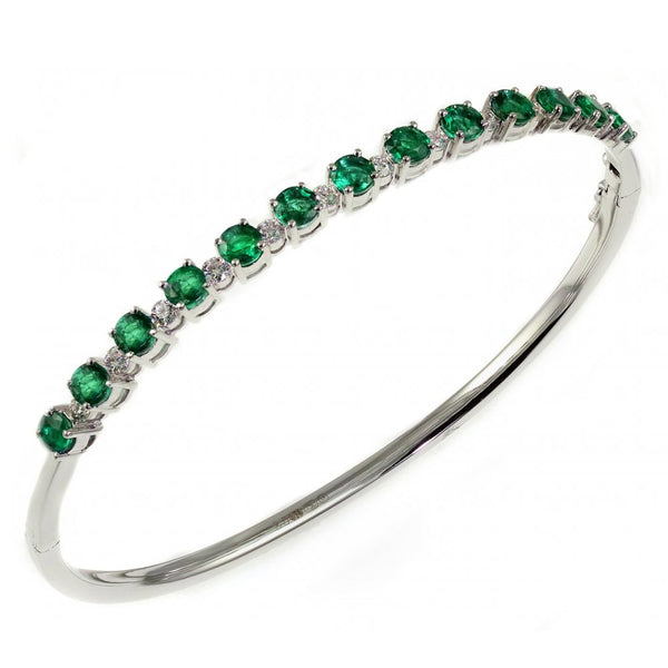 18ct white gold 2.18ct emerald & 0.48ct diamond bangle